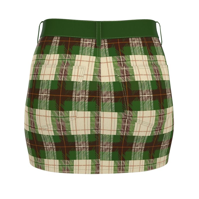 Forest Plaid Denim Skirt