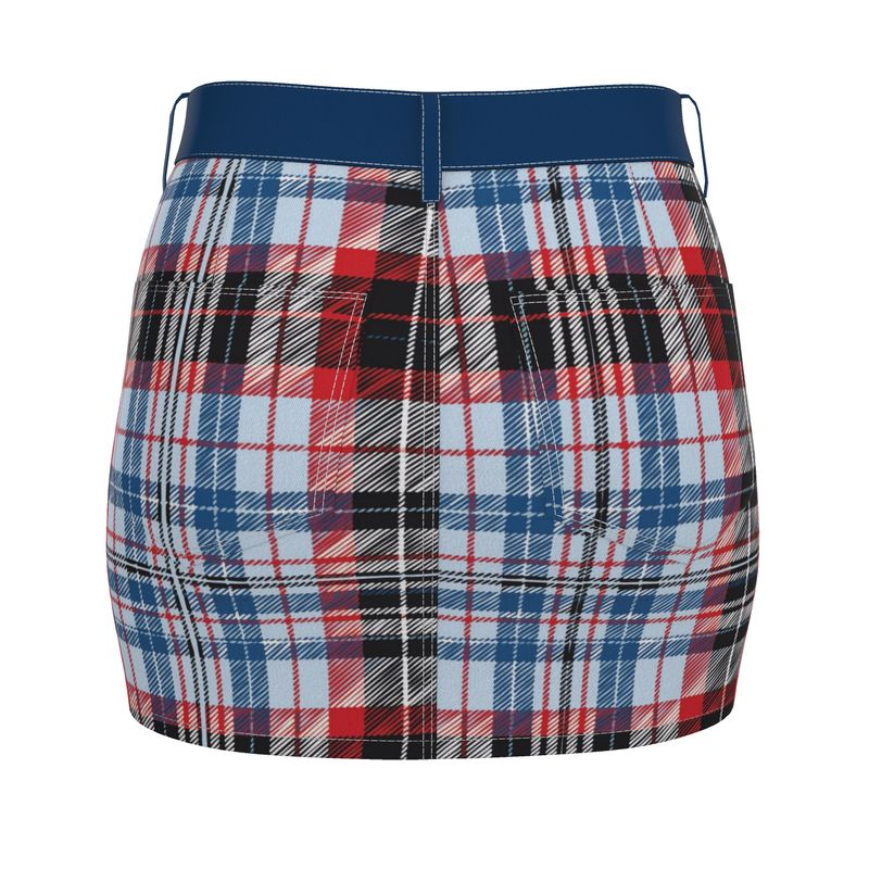 Red & Blue Plaid Denim Skirt