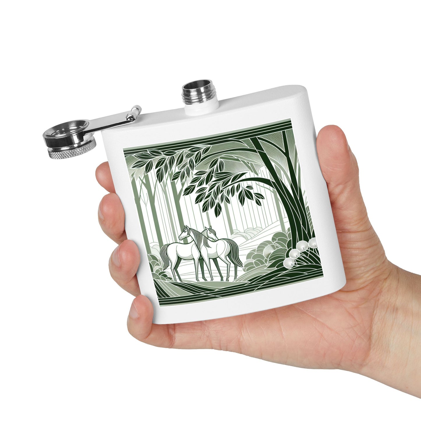 Woodland Horses Stainless Steel Flask - 6oz, Perfect Gift for Horse Lovers image 3