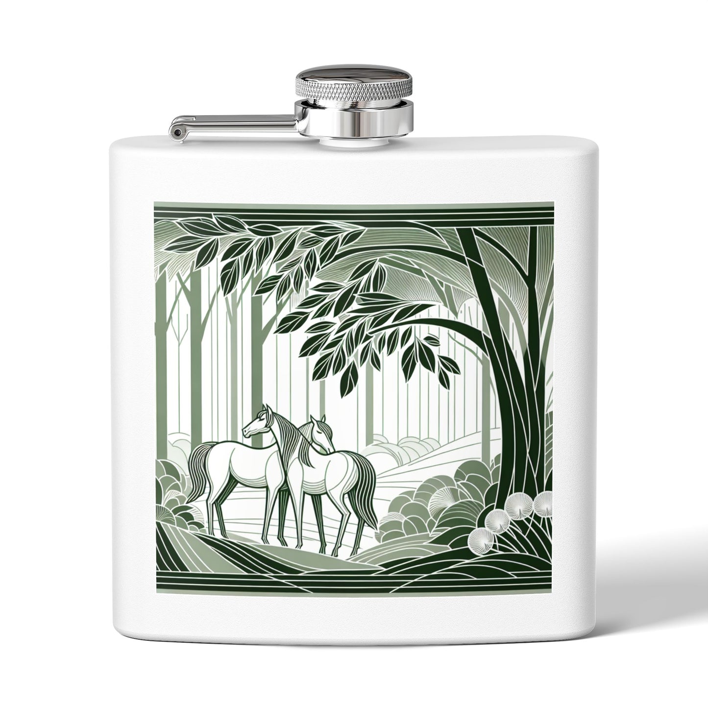 Woodland Horses Stainless Steel Flask - 6oz, Perfect Gift for Horse Lovers image 0