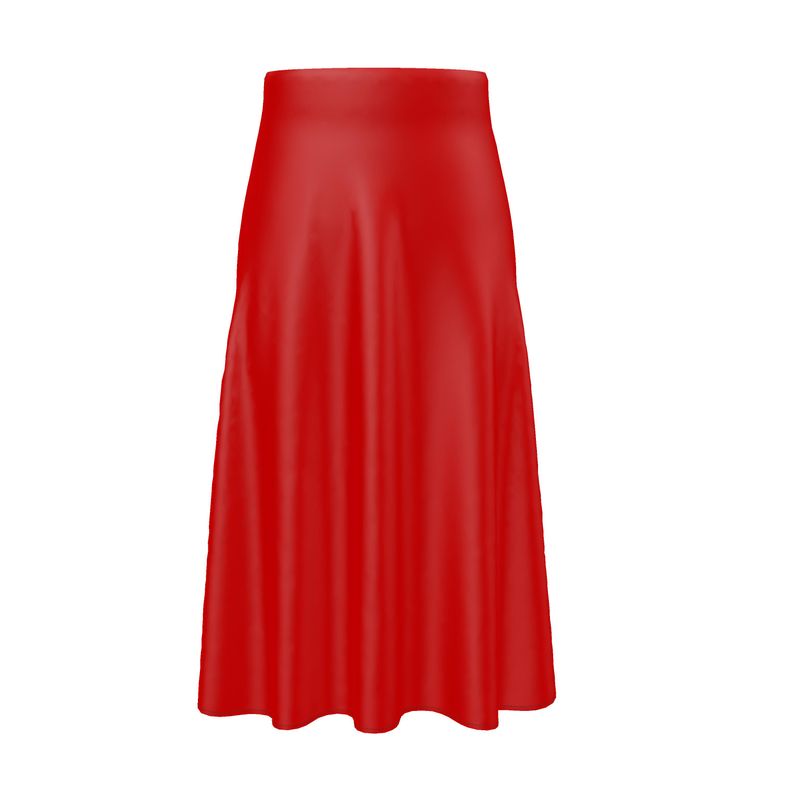 Elegant Satin Red A-line Silk Midi Skirt