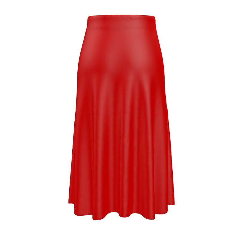 Elegant Satin Red A-line Silk Midi Skirt