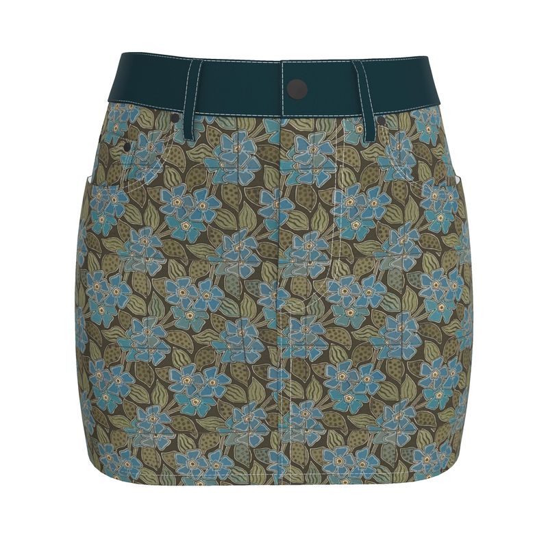 Deco Blue Flower Denim Skirt