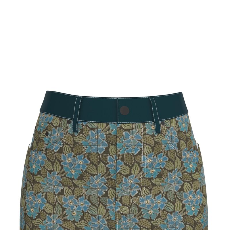 Deco Blue Flower Denim Skirt