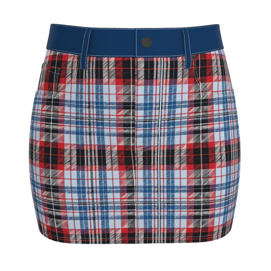 Red & Blue Plaid Denim Skirt