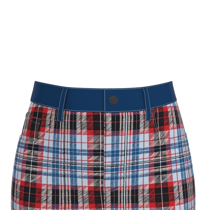 Red & Blue Plaid Denim Skirt