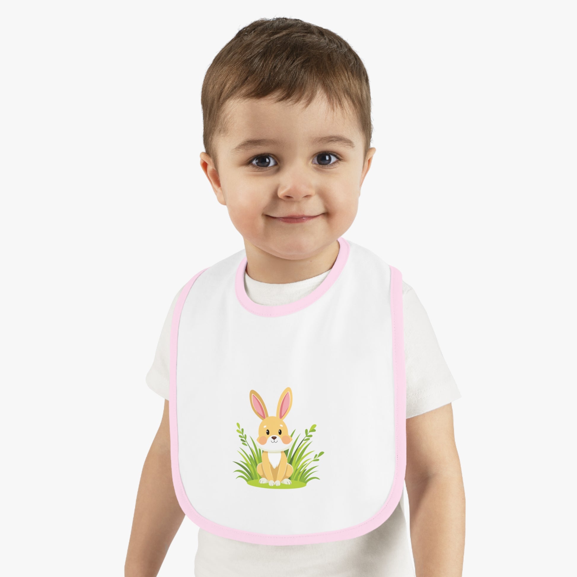 Cute Bunny Baby Bib - Adorable Contrast Trim Jersey Bib for Mealtime image 1